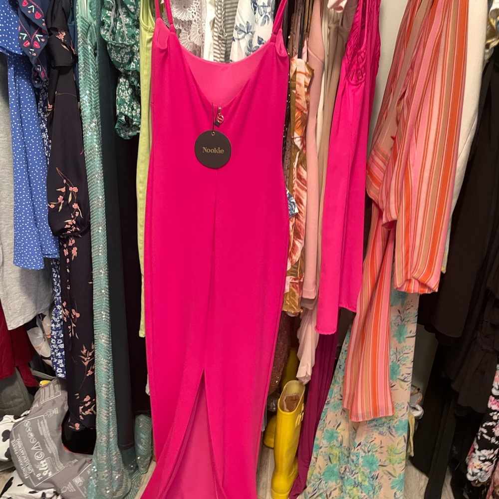Beautiful long pink skin tight open back dress Size XS